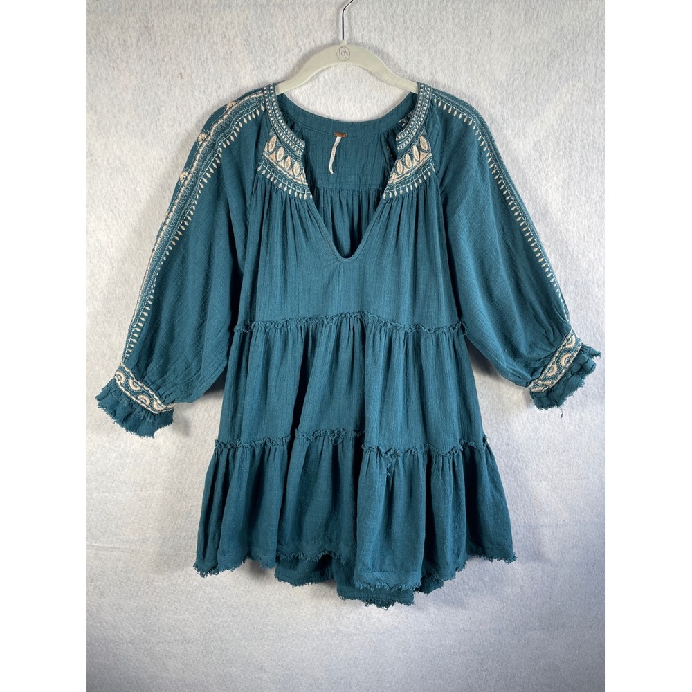 Free People Dreamweaver Tunic Teal Size XS‎ Tiered Boho Dress Festival